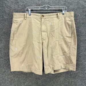 Chaps Shorts Men 40 Beige High Rise Bird Embroidered Chino Cotton Pockets